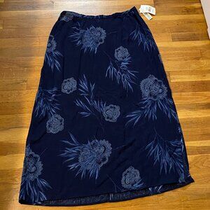 Maggie McNaughton Dark Blue Floral Rayon Blend Maxi Skirt NWT Size 1X
